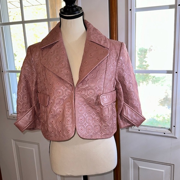 Peter Nygard Pink Leather Embroidered Jacket - Picture 1 of 9